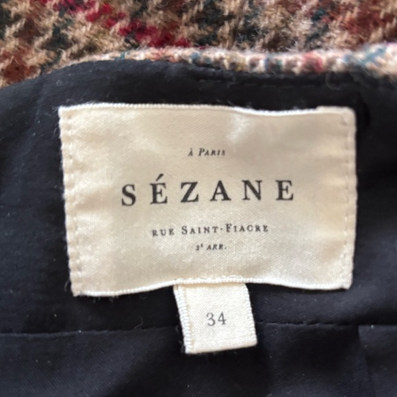 Sezane Malia Houndstooth Mini Skirt Plaid Wool Brown Navy Blue Size Small Fr 34 - Picture 12 of 14